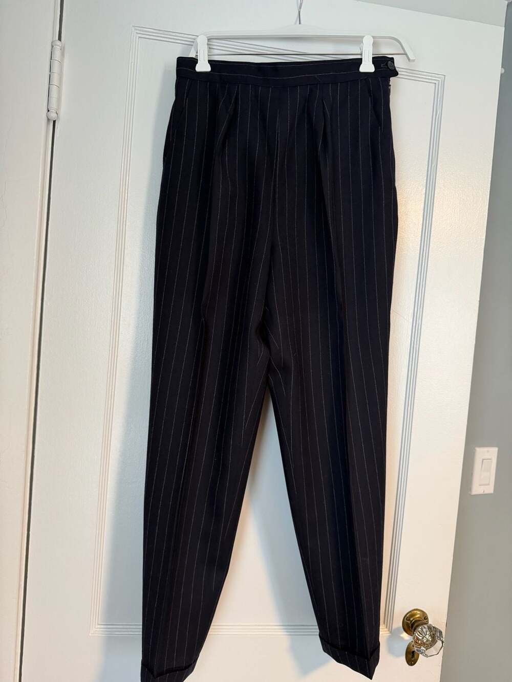 Lauren Ralph Lauren Women's Navy Blue Pinstripe Wool Trousers Size 6